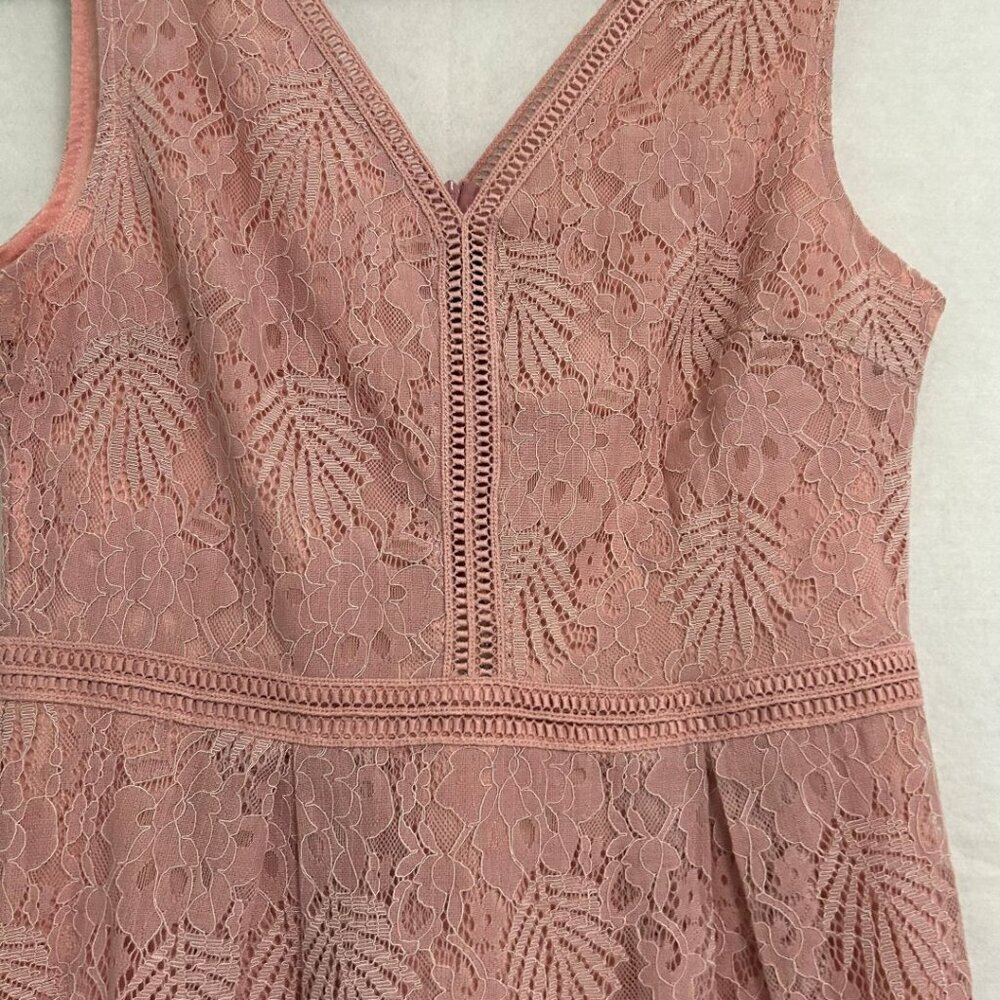 NWT VEIISAR Rose-colored Elegant V-neck A-Line Cocktail Dress Lace Overlay Large - Picture 3 of 13